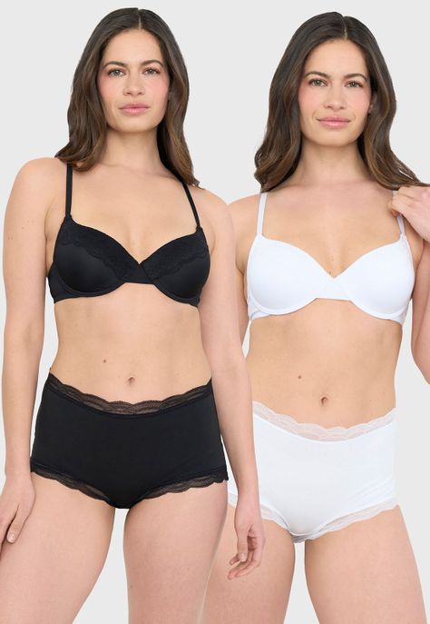 Pack Calzón Mujer Alto Cotton Negro- Blanco Corona-0