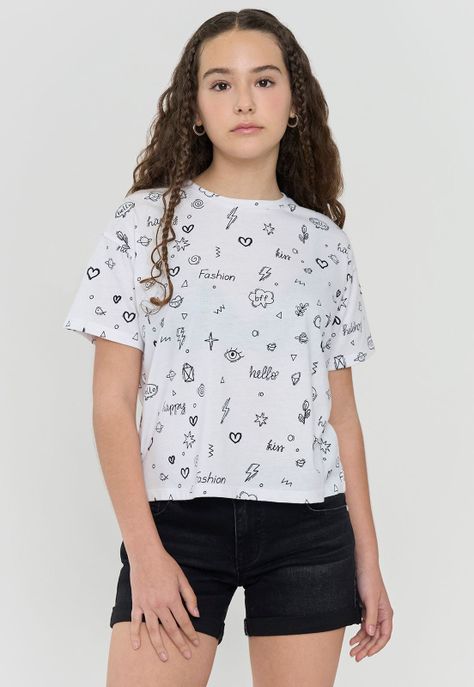Polera Niña Teen Manga Corta Full Blanco Corona-0