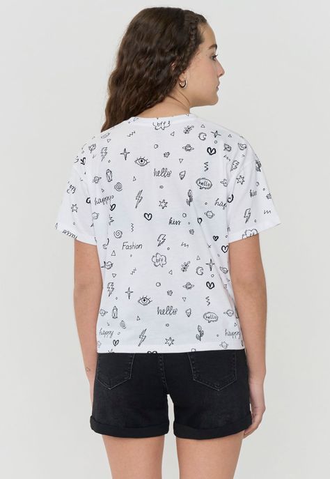 Polera Niña Teen Manga Corta Full Blanco Corona-1