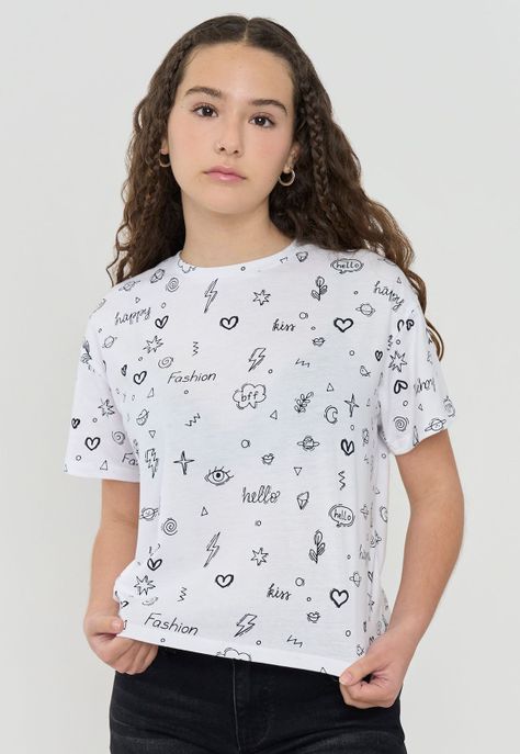 Polera Niña Teen Manga Corta Full Blanco Corona-2