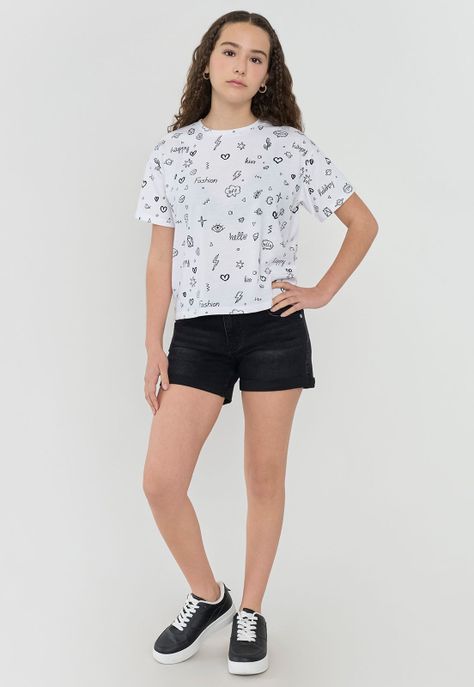 Polera Niña Teen Manga Corta Full Blanco Corona-3