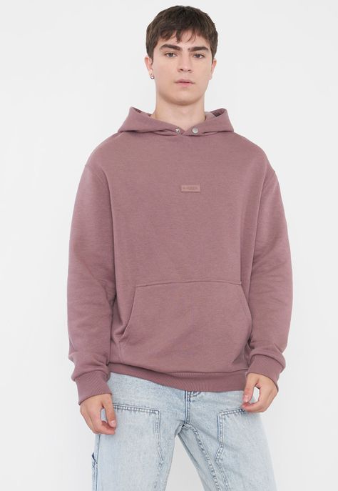Polerón Hombre Hoodie Snap Y Print Malva Corona-0