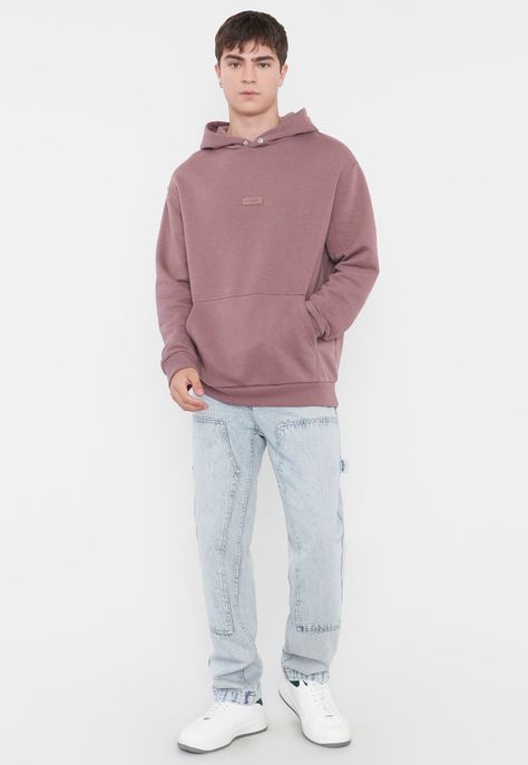 Polerón Hombre Hoodie Snap Y Print Malva Corona-3