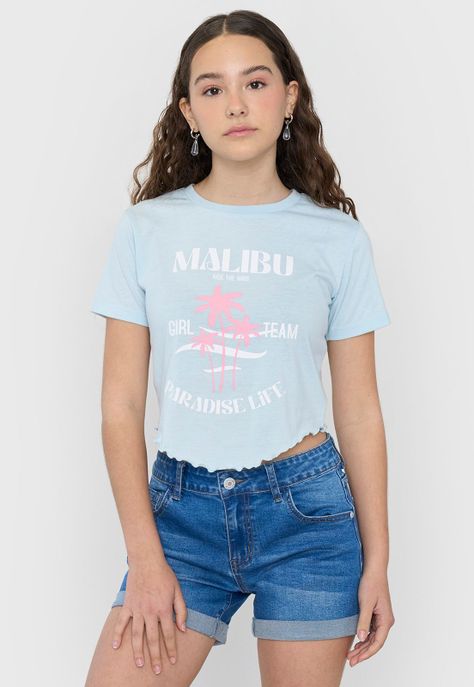 Polera Niña Teen MC Fun Roulette Celeste Corona-0