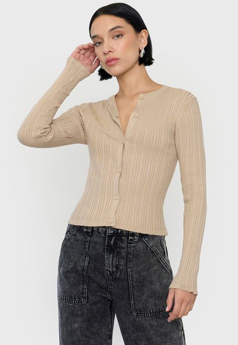 Sweater Mujer Cárdigan Botones Beige Corona-0