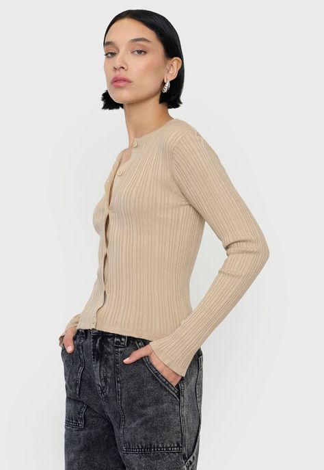 Sweater Mujer Cárdigan Botones Beige Corona-2