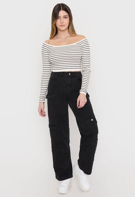 Sweater Mujer Rayado Off Shoulder Blanco Rayas Corona-3