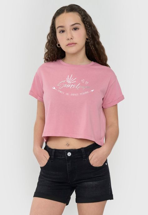 Polera Niña Teen Manga Corta Fun Rosado Corona-0