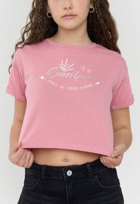 Polera Niña Teen Manga Corta Fun Rosado Corona-2