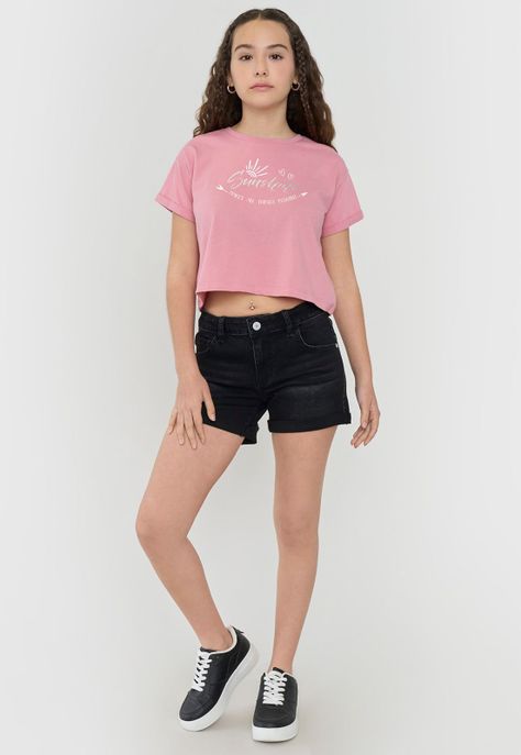 Polera Niña Teen Manga Corta Fun Rosado Corona-3
