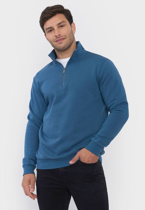 Polerón Hombre Half Zipper Navy Corona-0