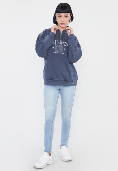 Polerón Mujer Half Zipper Gris Corona-3