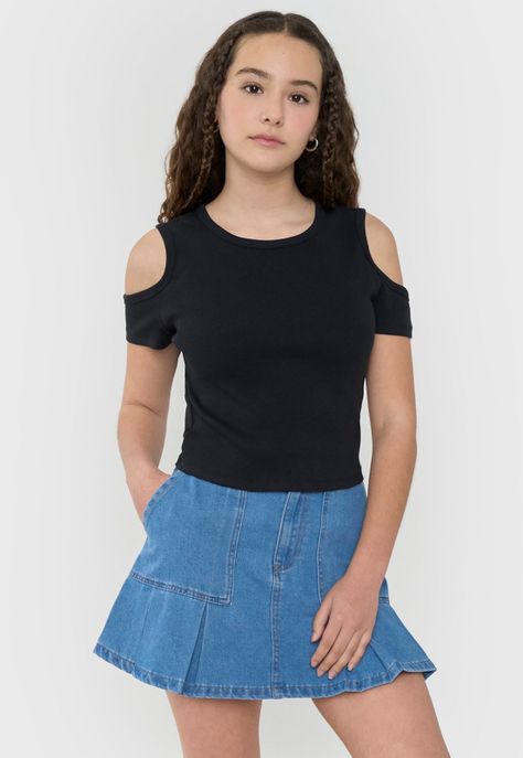 Polera Niña Teen Manga Corta Rib Negro Corona-0