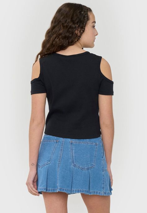 Polera Niña Teen Manga Corta Rib Negro Corona-1