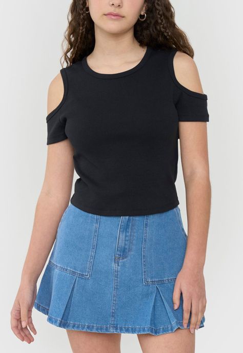 Polera Niña Teen Manga Corta Rib Negro Corona-2