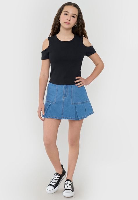 Polera Niña Teen Manga Corta Rib Negro Corona-3