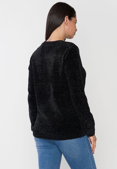 Sweater Mujer Chenille Trenzado Negro Corona-1