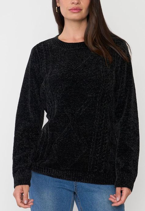 Sweater Mujer Chenille Trenzado Negro Corona-2