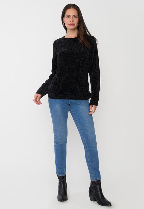 Sweater Mujer Chenille Trenzado Negro Corona-3