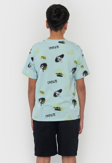 Polera Niño Teen Manga Corta Full Texto Aqua Corona-1