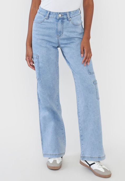 Jeans Mujer Cargo Azul Claro Straight Fit Corona-1