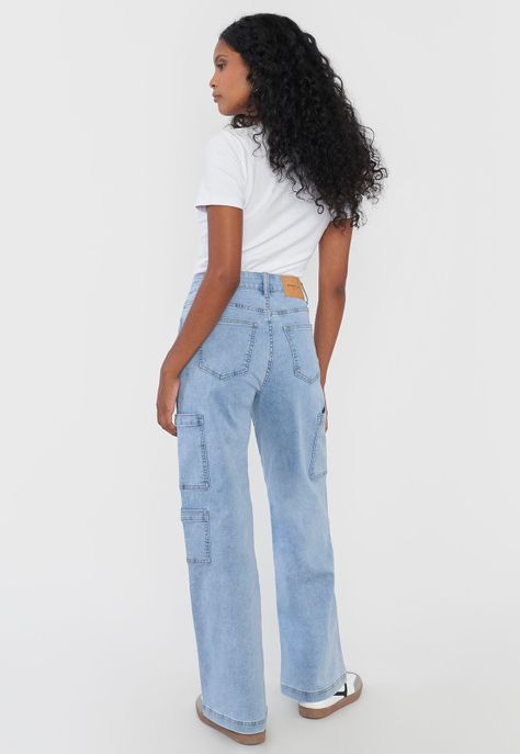 Jeans Mujer Cargo Azul Claro Straight Fit Corona-2