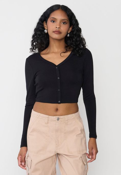 Polera Mujer Manga Larga Broches Color Negro Corona-0