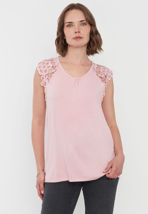 Polera Mujer Hombros Macramé Palo Rosa Corona-0