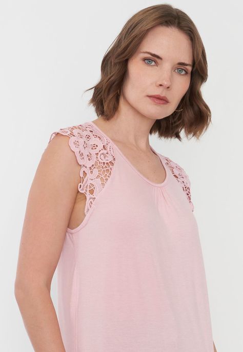 Polera Mujer Hombros Macramé Palo Rosa Corona-2