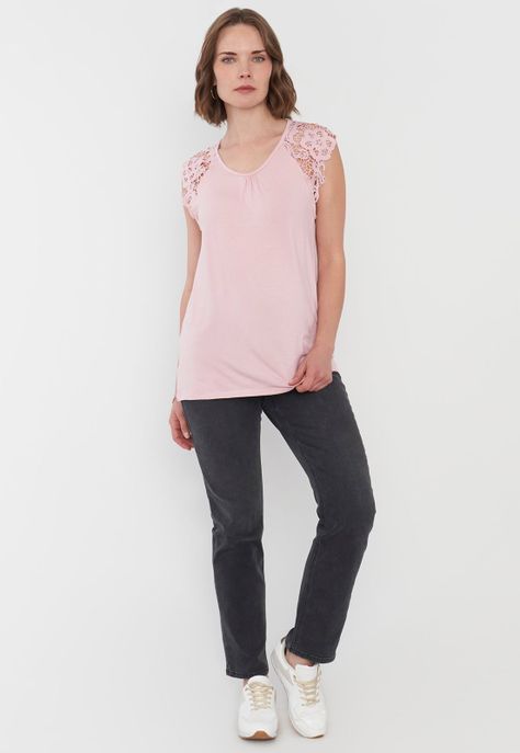 Polera Mujer Hombros Macramé Palo Rosa Corona-3