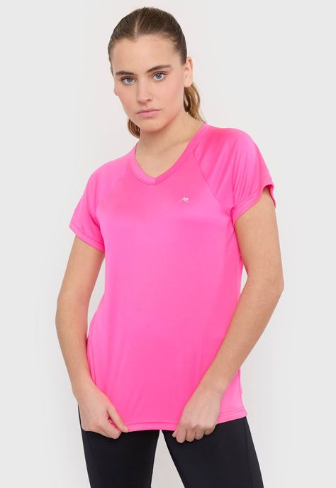 Polera Mujer Deportiva Fucsia V-Neck Corona-0