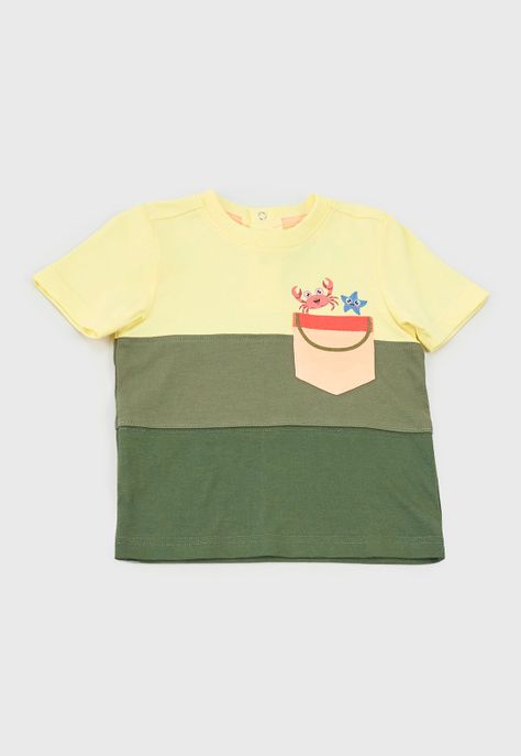 Polera Bebe Niño Color Block Verde Corona-0