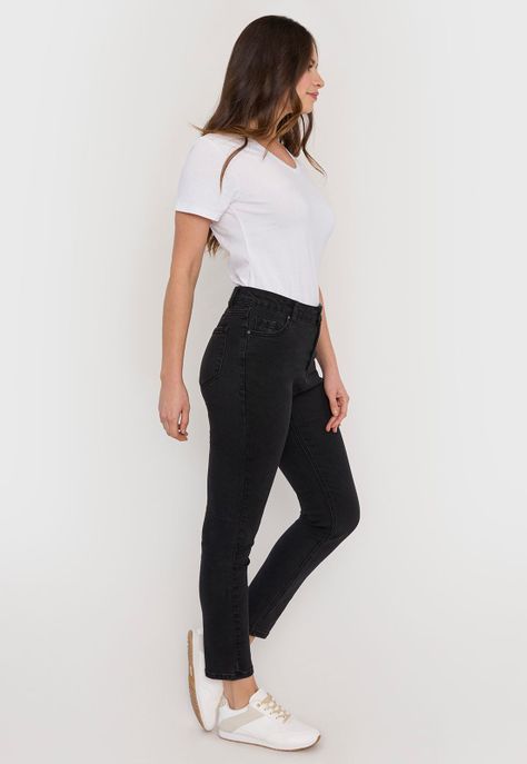Jeans Mujer Skinny 1 Botón Negro Corona-3