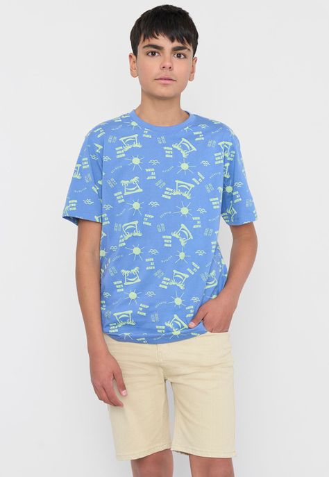 Polera Niño Teen MC Full Celeste Corona-0