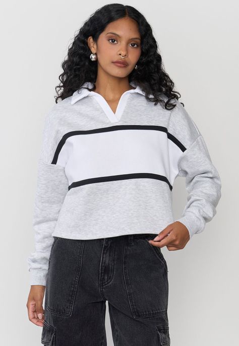 Polerón Mujer Cuello Polo Gris Melange Corona-0