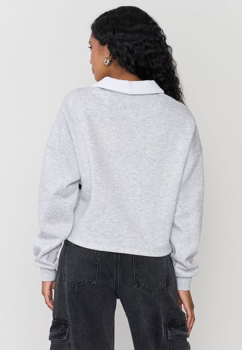 Polerón Mujer Cuello Polo Gris Melange Corona-1