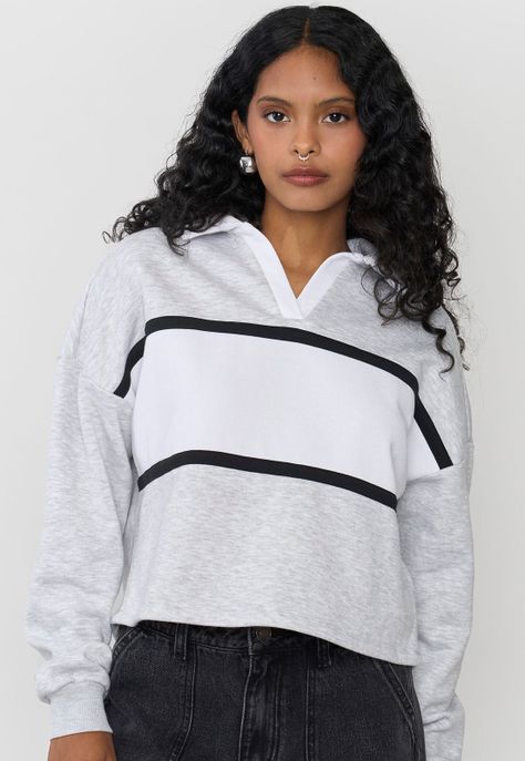 Polerón Mujer Cuello Polo Gris Melange Corona-2
