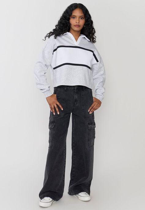 Polerón Mujer Cuello Polo Gris Melange Corona-3
