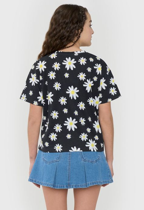 Polera Niña Teen Manga Corta Full Negro Corona-1
