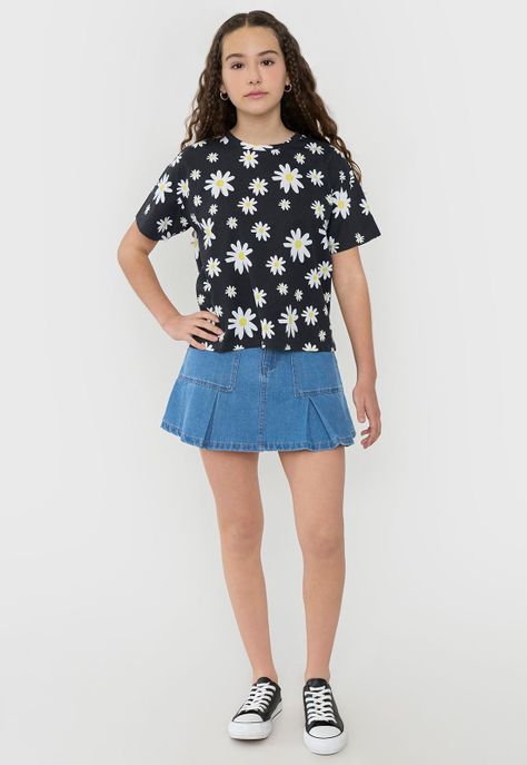 Polera Niña Teen Manga Corta Full Negro Corona-3