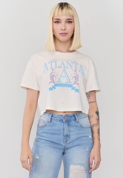 Polera Mujer Fun Crop Ecru Corona-0