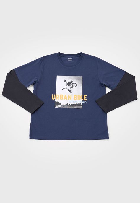 Polera Niño Teen Doble Manga Navy Corona-0
