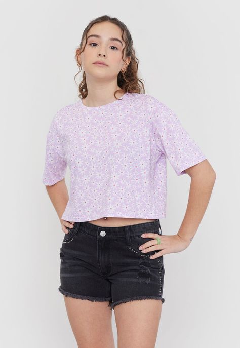 Polera Niña Teen Crop Full Print Morado Corona-0