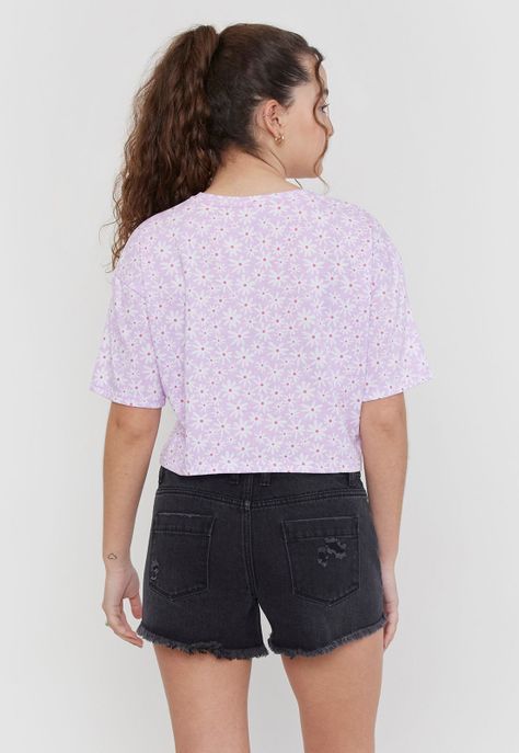 Polera Niña Teen Crop Full Print Morado Corona-1
