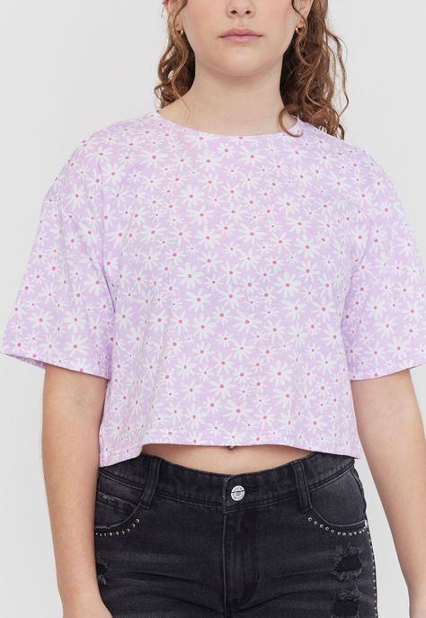 Polera Niña Teen Crop Full Print Morado Corona-2