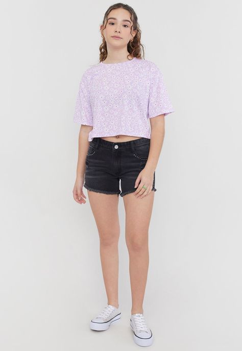 Polera Niña Teen Crop Full Print Morado Corona-3