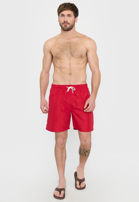 Traje de Baño Hombre Rojo Liso Corona-0
