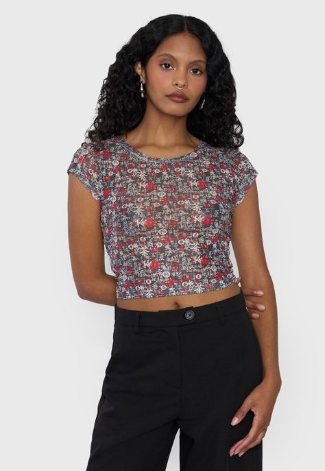 Polera Mujer Malla Manga Corta Negro Corona-0