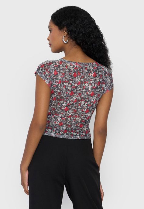 Polera Mujer Malla Manga Corta Negro Corona-1