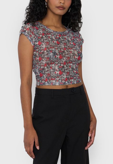 Polera Mujer Malla Manga Corta Negro Corona-2